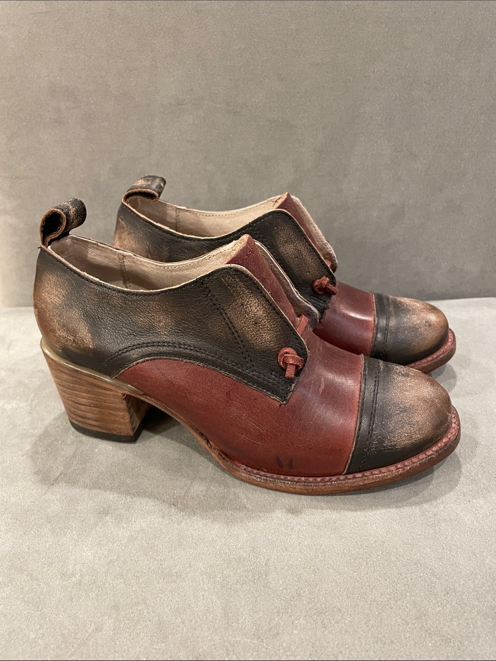 Freebird Steven Catalina 7 Brown Leather Heeled Shoes Distressed Bootie Oxford
